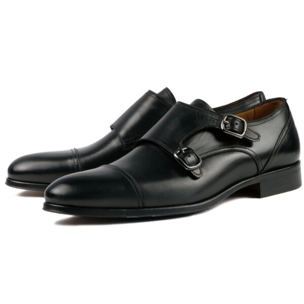 Black Leather Double Monk Elegance